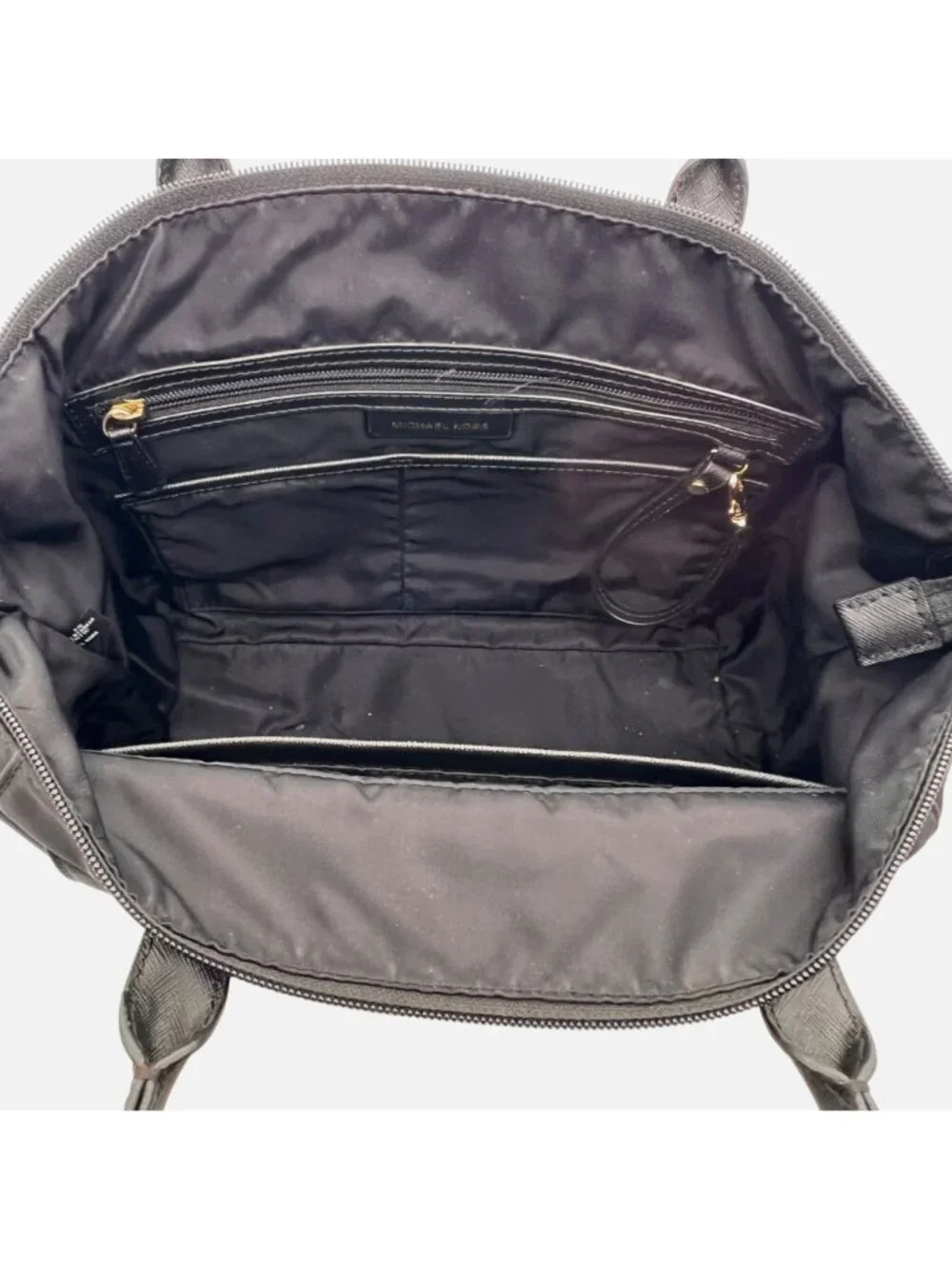 Michael Kors Kelsey Black Medium Nylon Zip Tote Gold Accents & Shoulder Straps